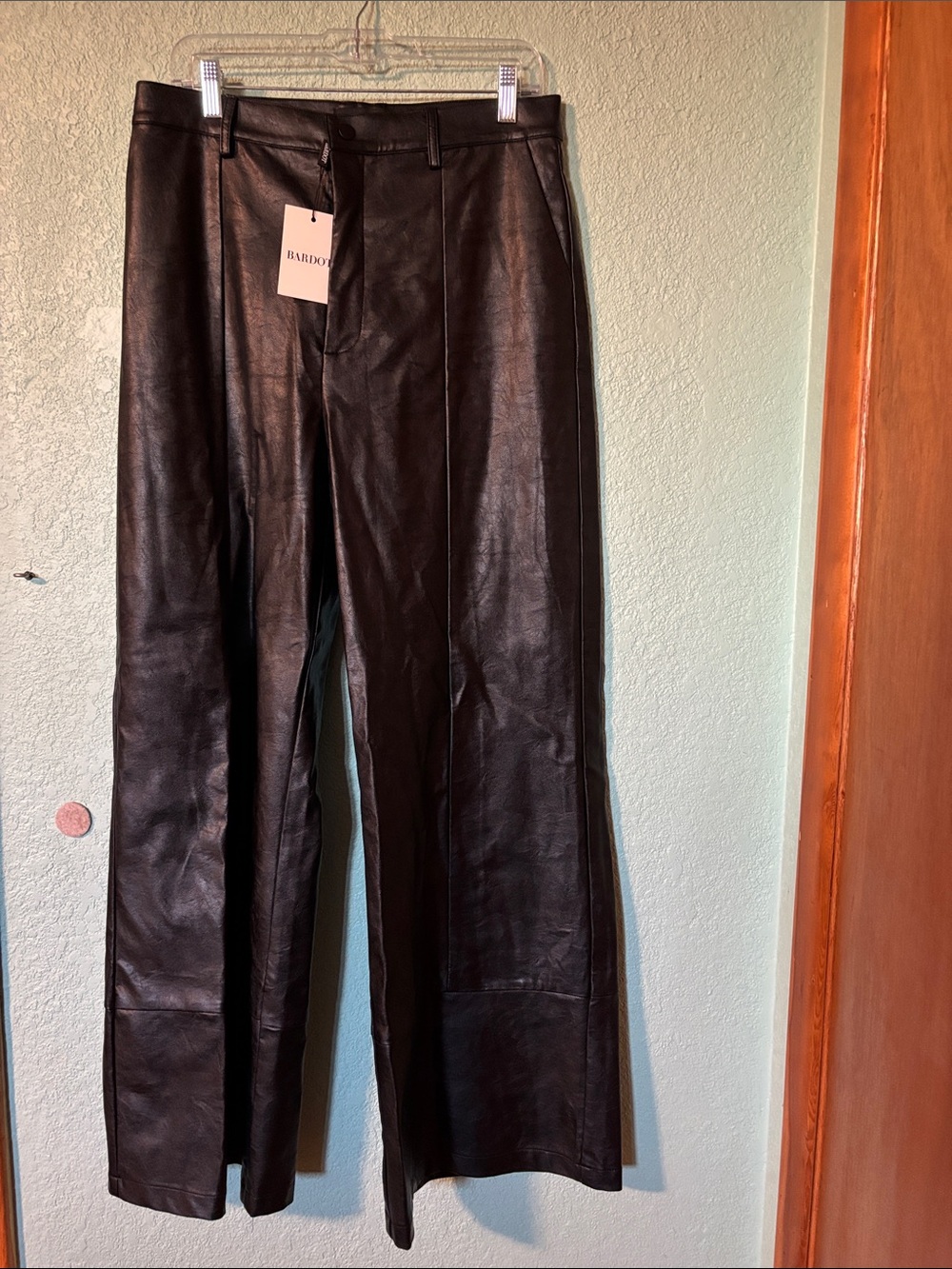 Bardot Marlowe Black Leather Wide-Leg Trousers Women’s US Size 10 NWT